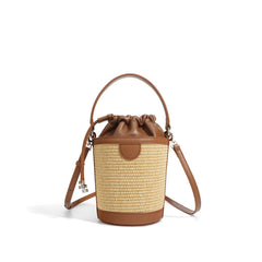 straw bucket bag with leather drawstring top – CARMEL
