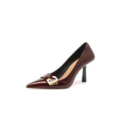 Pointed-toe patent pump with gold buckle - Lomans