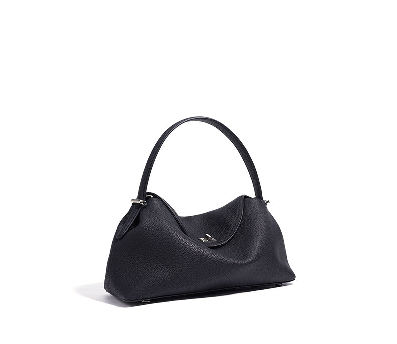curved-top leather shoulder bag with silver twist lock – NOLA