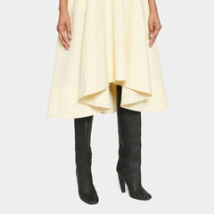 ivory faux leather knee-high boots with curved block heels – LUNIARA