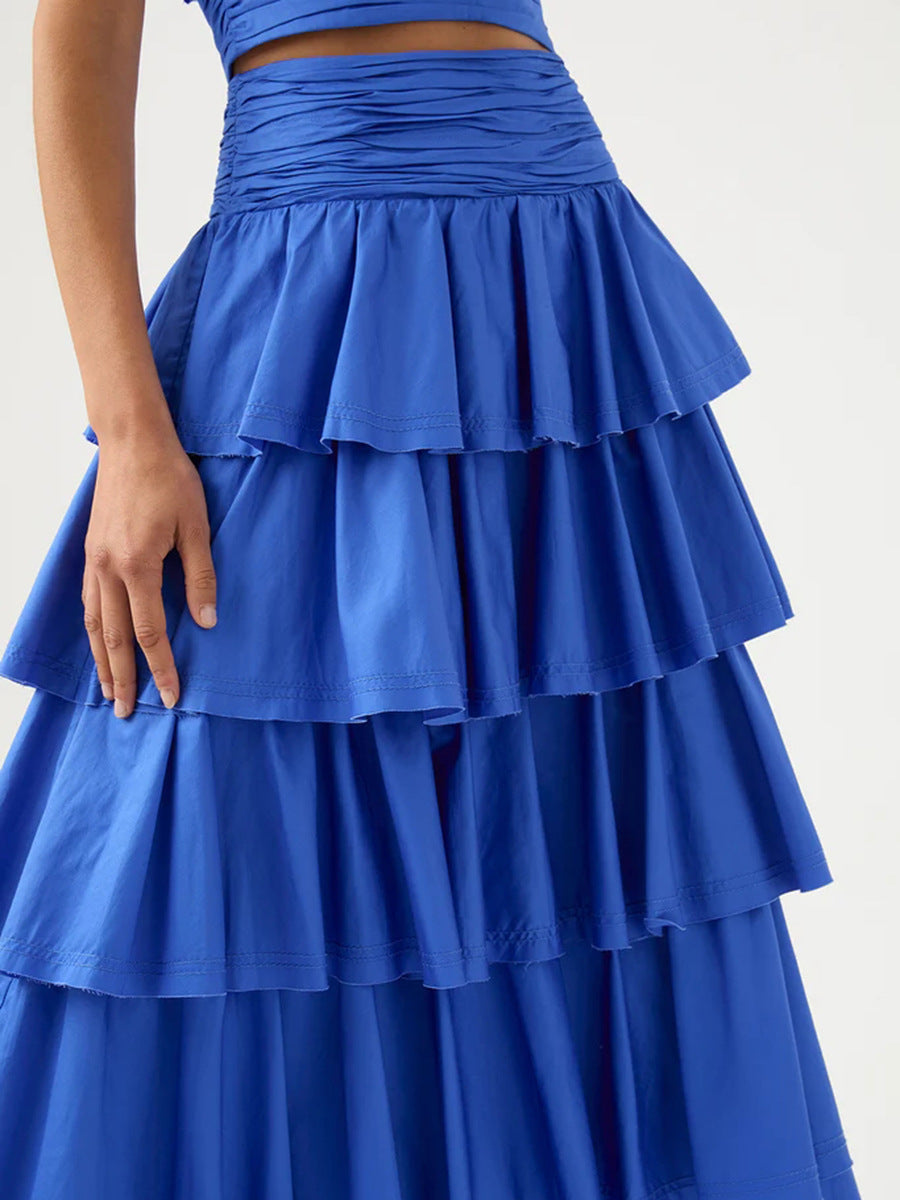 ruffled crop top with tiered maxi skirt - Aanbaba