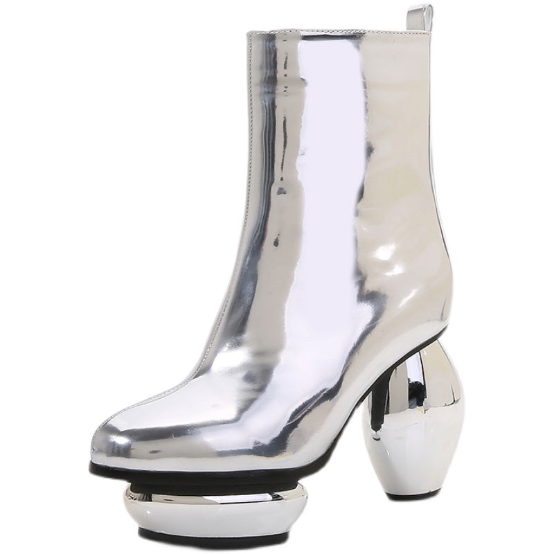 patent leather ankle boots with sculptural round heels - LONNEE