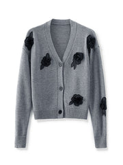 embroidered knit cardigan with floral appliqué - DINAQ