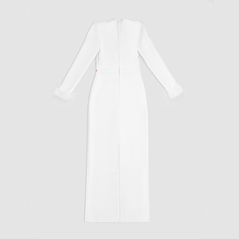 Long sleeve column gown with jeweled cutout – Starsel
