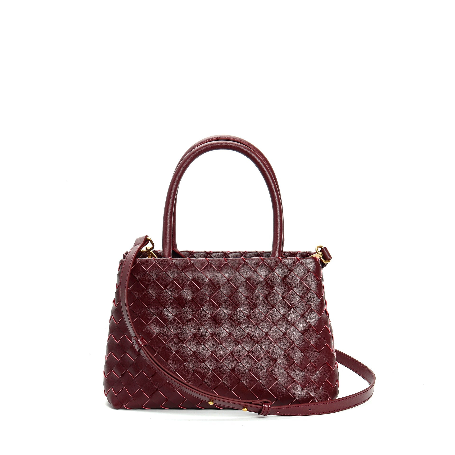 structured woven leather handbag with top handles and shoulder strap - MILZA