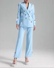 Embellished tailored pantsuit with feather appliqué - Elnu