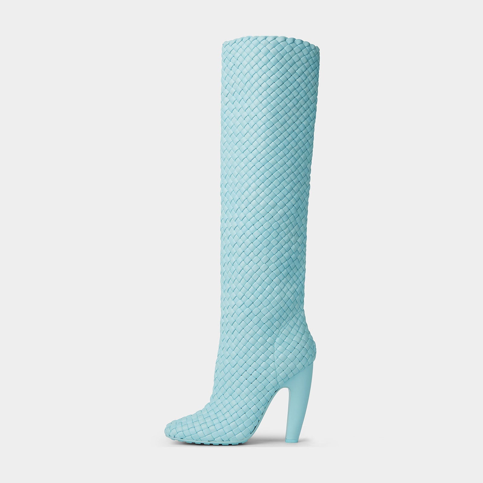 ivory faux leather knee-high boots with curved block heels – LUNIARA