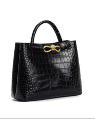 Structured croc-embossed top handle bag with knotted detail – AUROXA