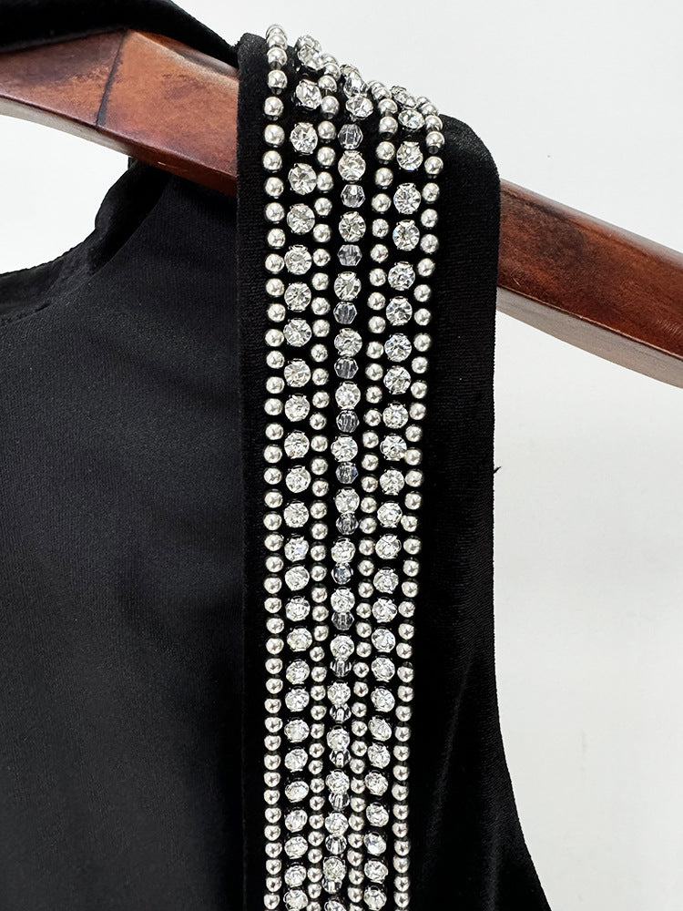 halter velvet gown with embellished neckline – Gomah