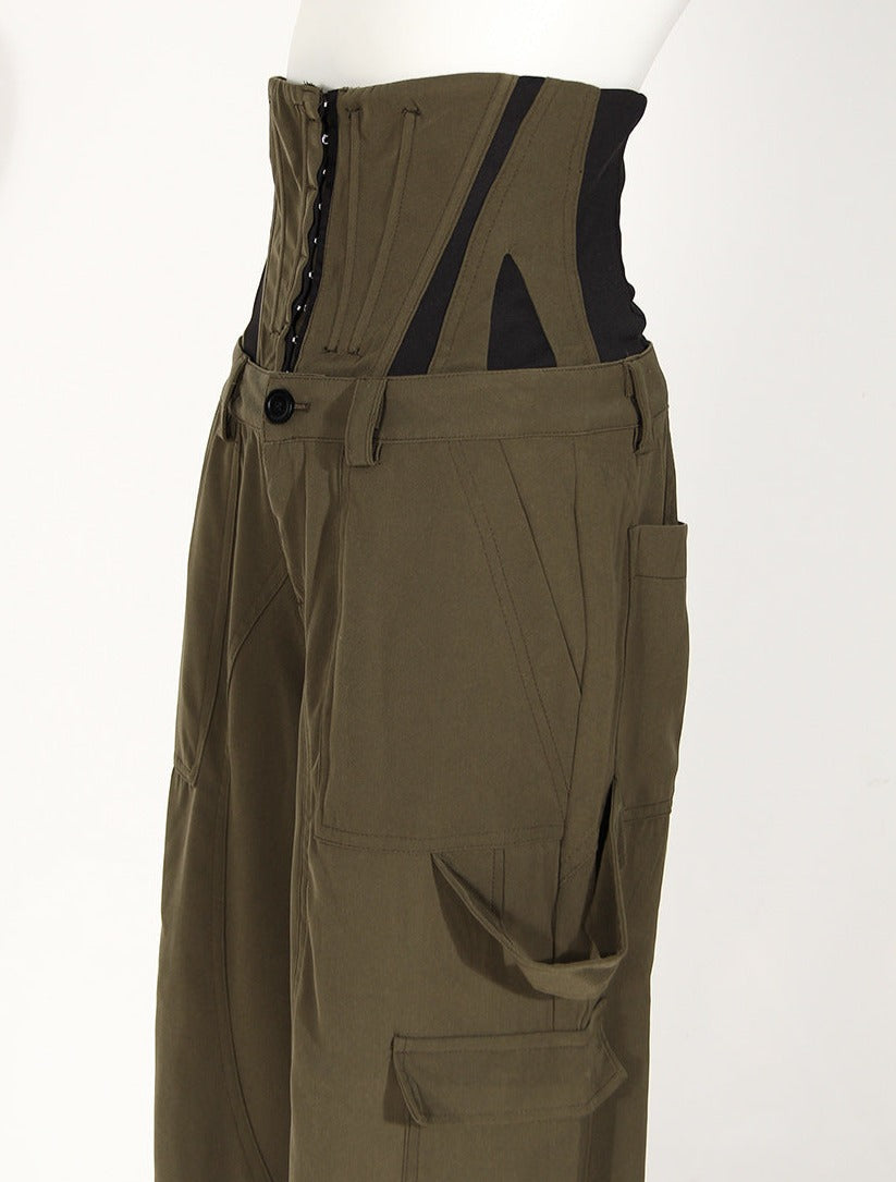 off-shoulder leather corset top with cargo pants – Felicitas
