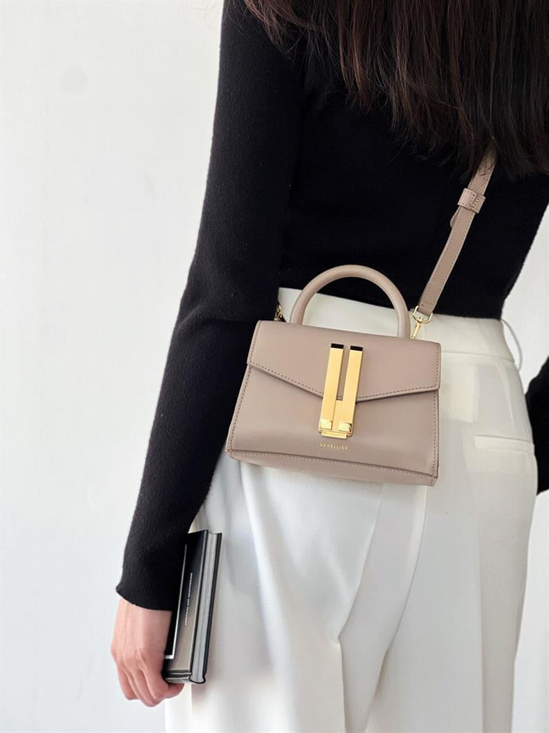 mini top-handle bag with gold bar clasp – CELENE