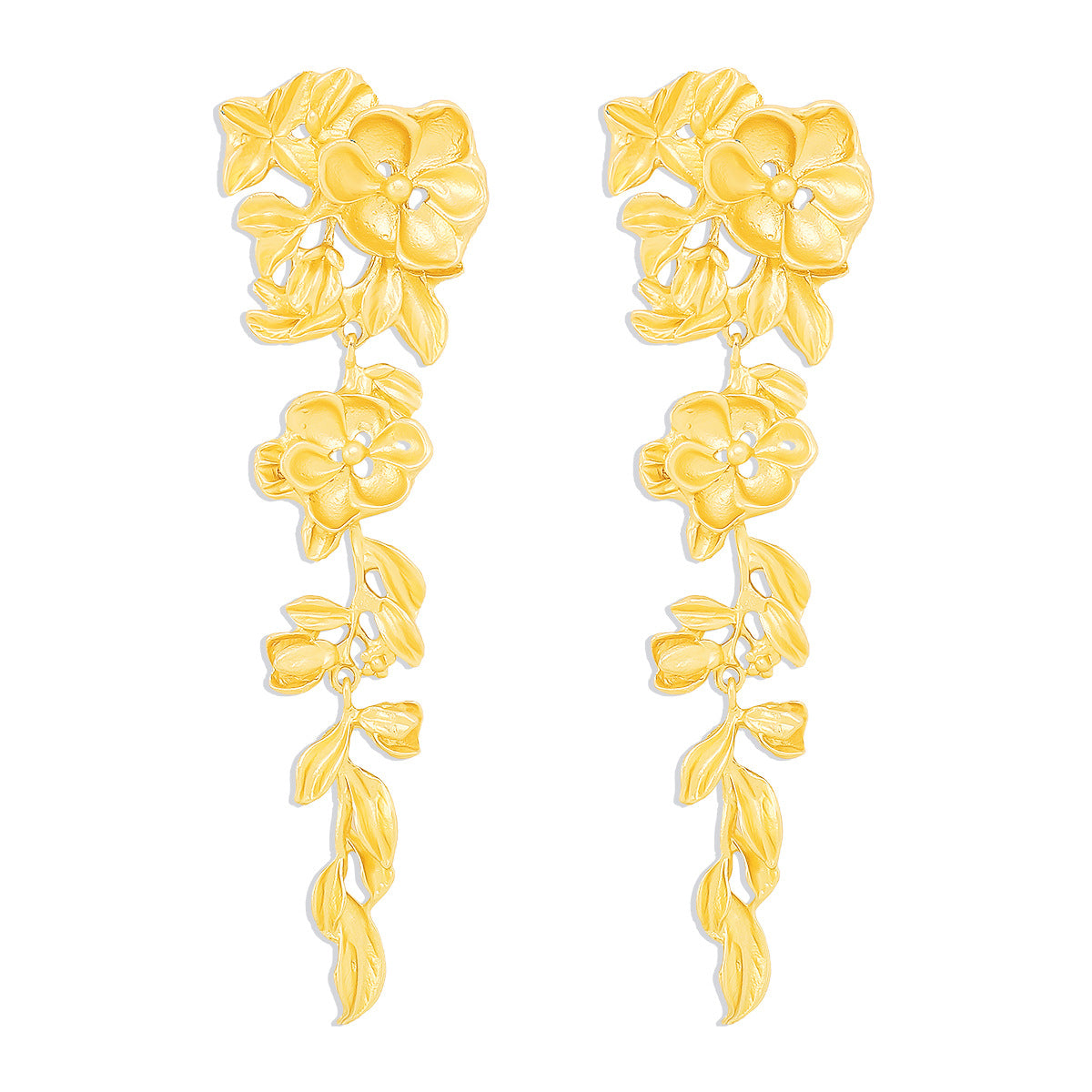 Floral drop earrings with cascading leaf vines – Bondru