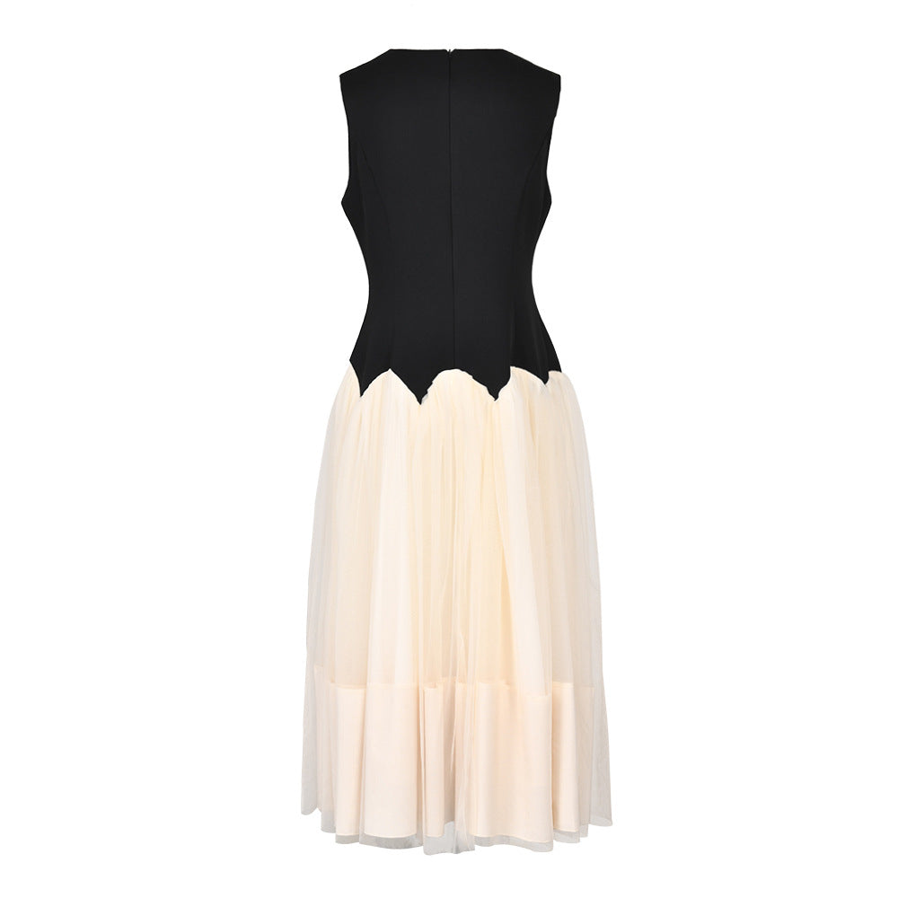 sleeveless scalloped waist tulle midi dress – Oleni