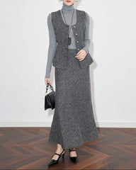 sleeveless textured peplum suit with A-line skirt - CLAIREV