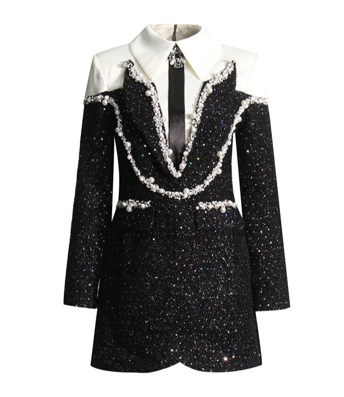 Pearl-embellished tweed mini dress – Ghashia