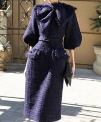 tweed midi dress with bow collar – Eriella