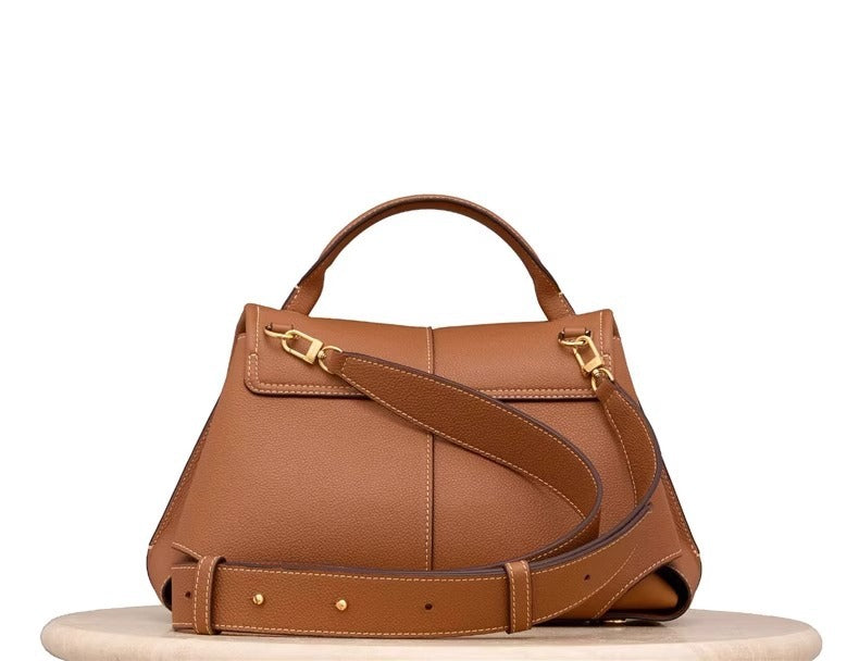 folded flap leather top-handle bag – VERA