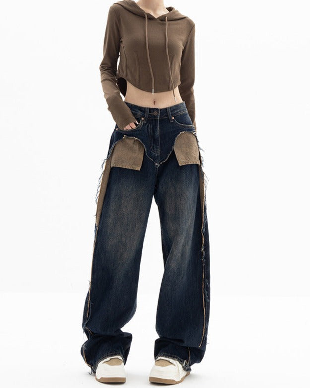 wide-leg denim pants with layered pocket flaps - Aanwrtn