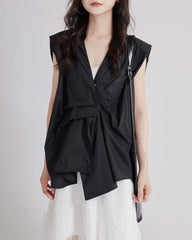 Sleeveless shirt with asymmetrical pleats - Lima