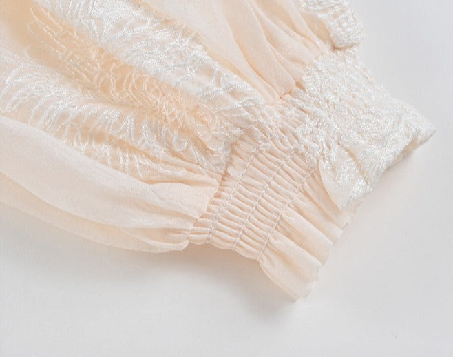 embroidered organza midi dress with puff sleeves – Elsabeth