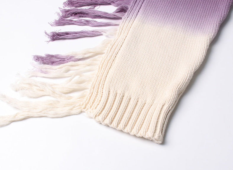 ombré fringe-trim sweater with textured shoulders - Famidah