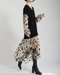 V-neck overlay dress with floral mesh layers – AMAXA