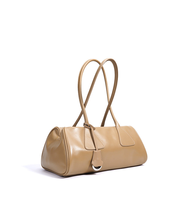 structured barrel shoulder bag in camel – LYRA