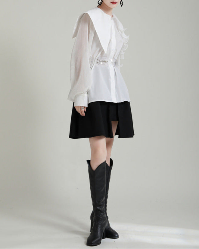 Ruffled shoulder shirt dress with belt - Vinky