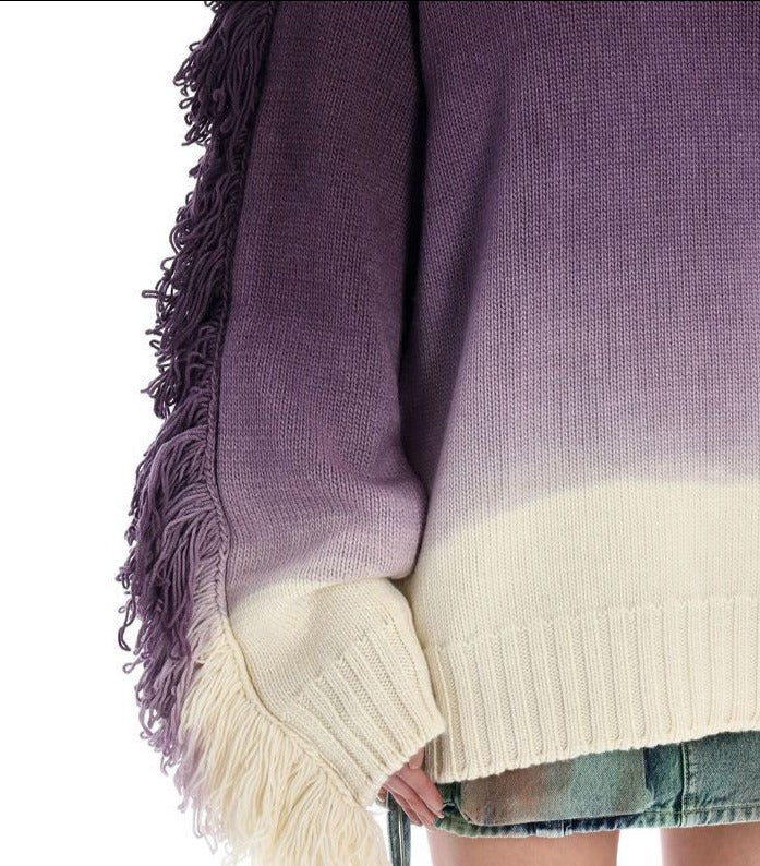 ombré fringe-trim sweater with textured shoulders - Famidah