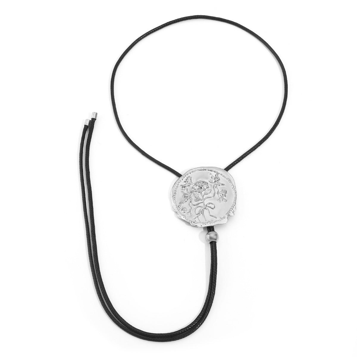 textured medallion necklace with leather rope tie - AMARAJ