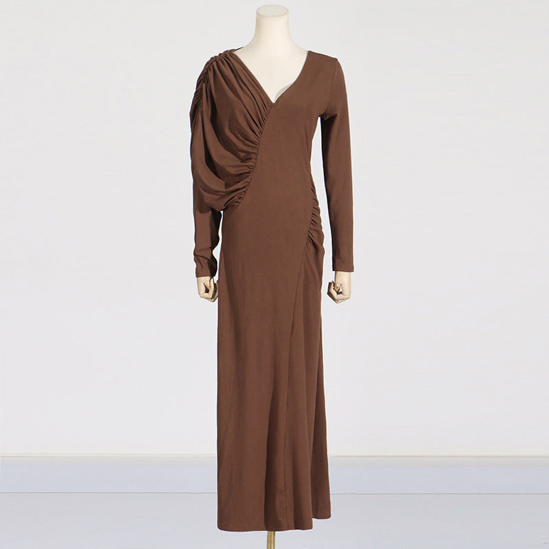 Draped Long-Sleeve Asymmetric Dress - Noise