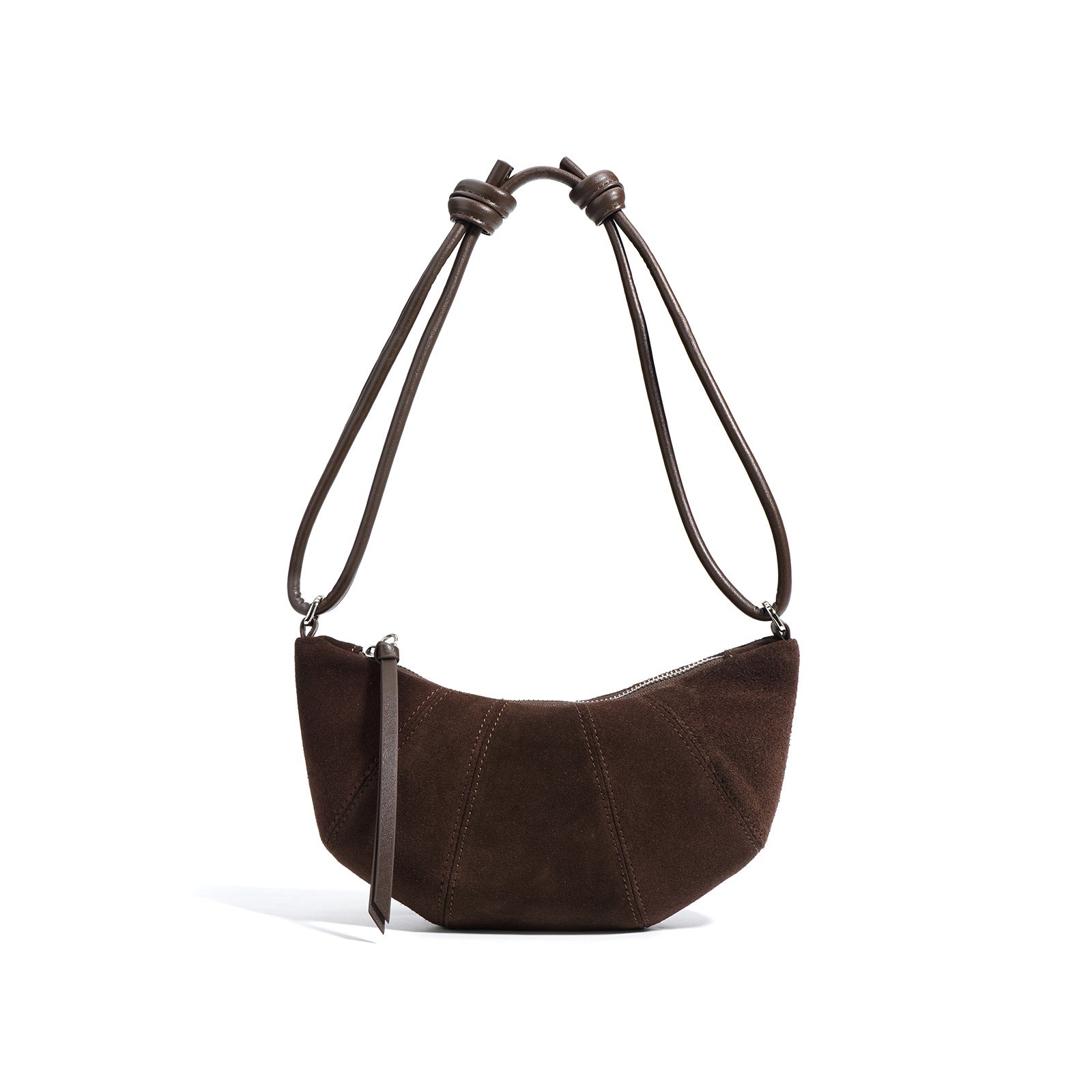 crescent suede shoulder bag with knotted strap – SIENNA