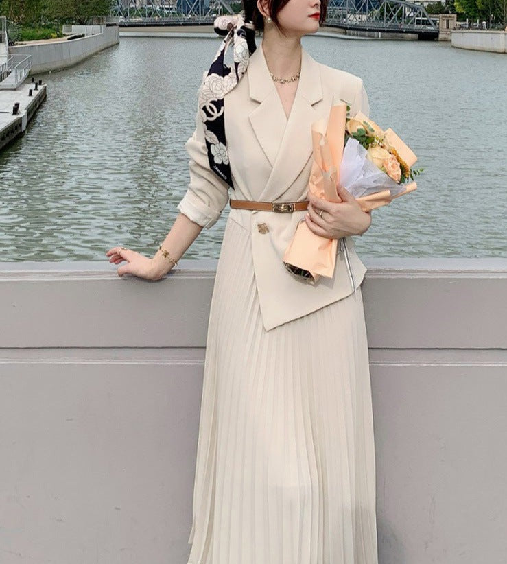 belted blazer dress with pleated skirt – Thyone