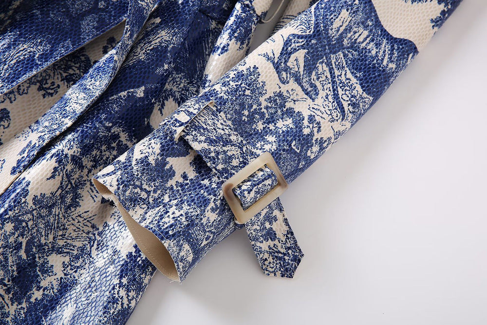 belted trench dress with pastoral print – Edwdene