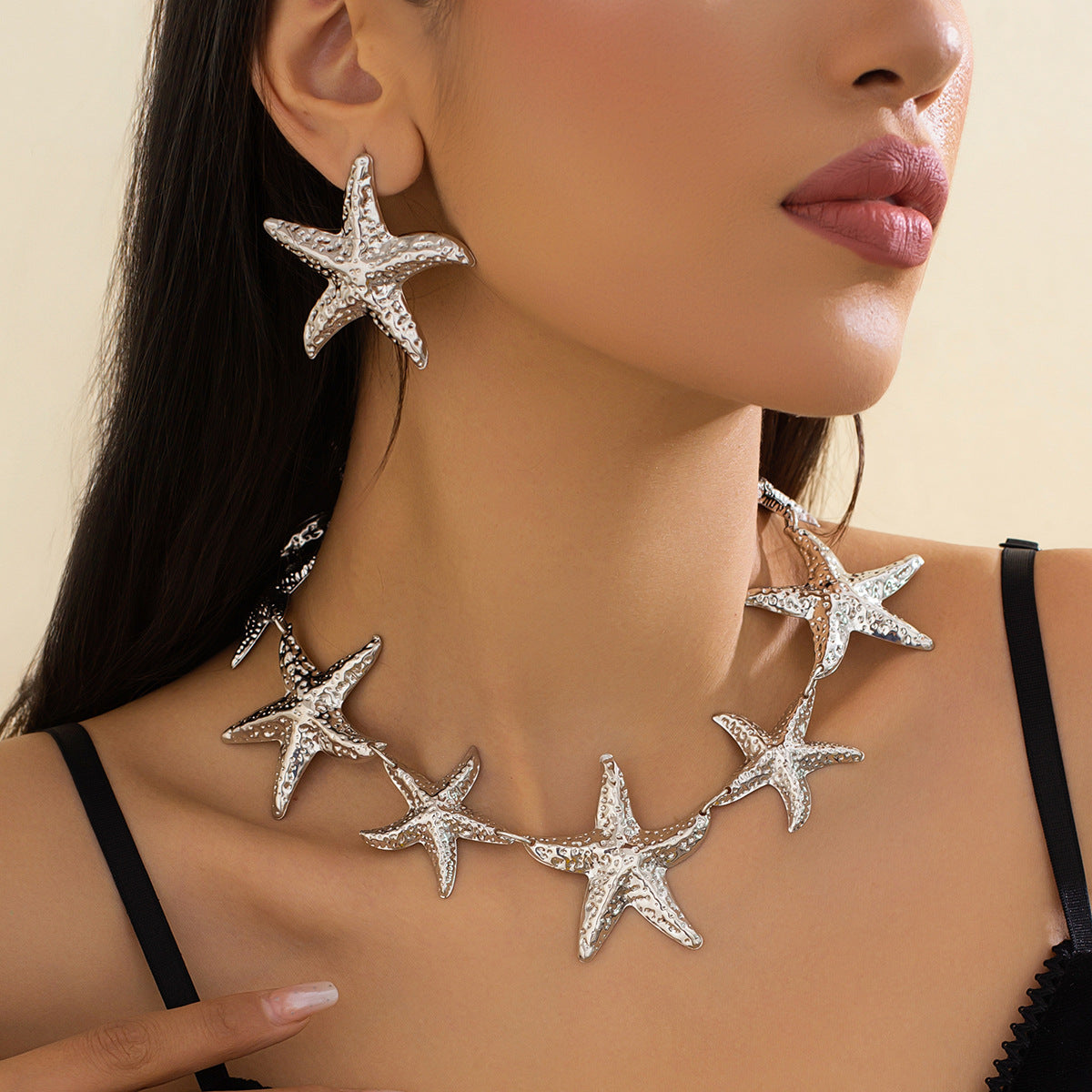 Starfish statement necklace and earrings set - Cujri