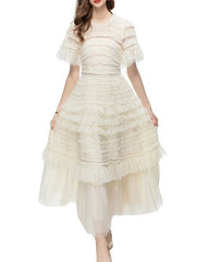 Tiered ruffle tulle midi dress – Gelseye
