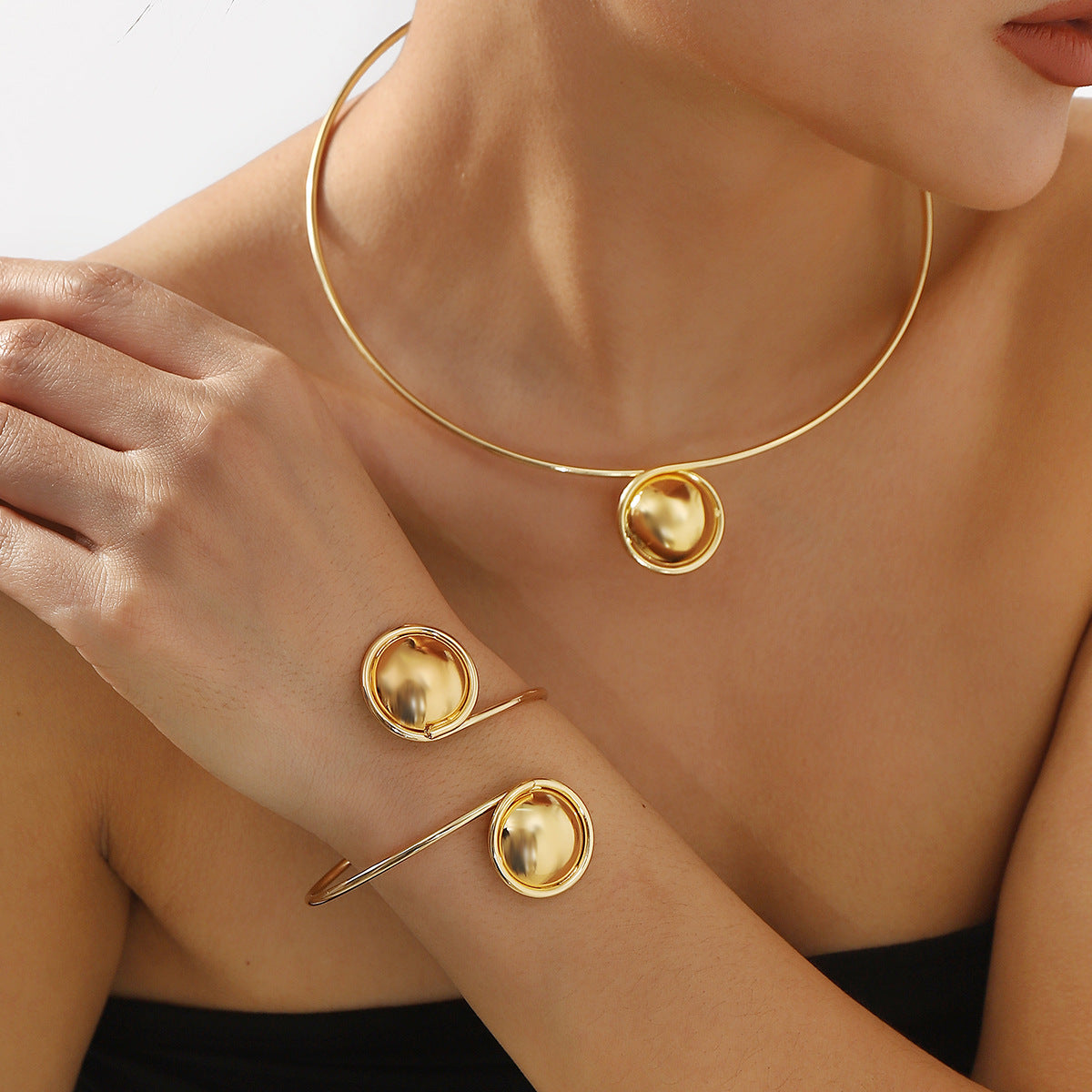 metal sphere choker and open cuff bracelet set - NOVAX