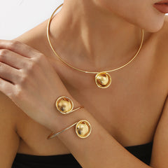 metal sphere choker and open cuff bracelet set - NOVAX