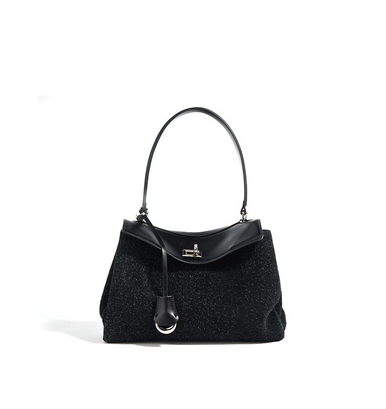 textured wool satchel with leather flap – AUBURN
