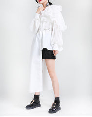 Asymmetric ruffle-detail shirt dress with belt - Wingu