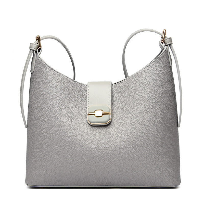 Pebbled Shoulder Bag with Buckle Flap Closure – STONE