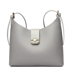 Pebbled Shoulder Bag with Buckle Flap Closure – STONE