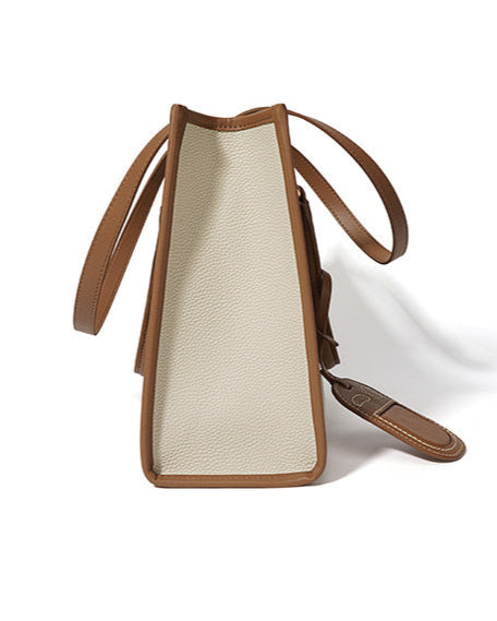 structured tote bag with contrast handles and tag charm - ELENRA