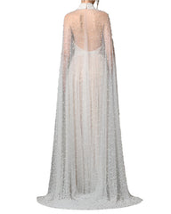 Beaded high-neck gown with sheer cape - Enwiru