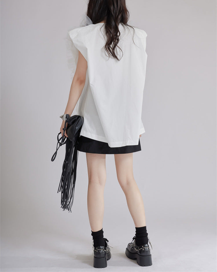 Ruffled cape sleeve dress with button closure - Siwru