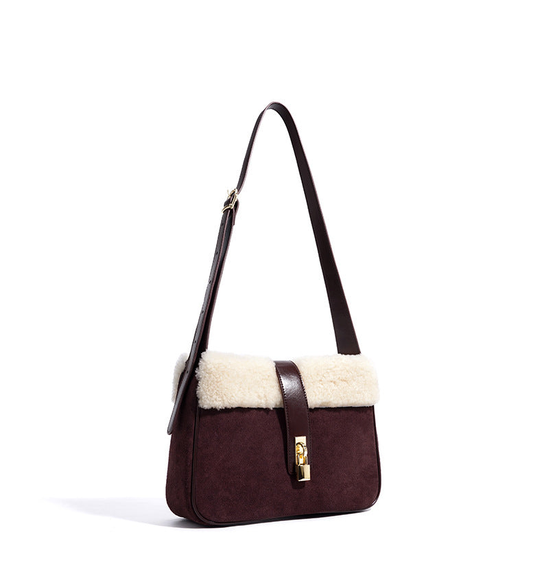 suede crossbody bag with shearling trim – COCOA