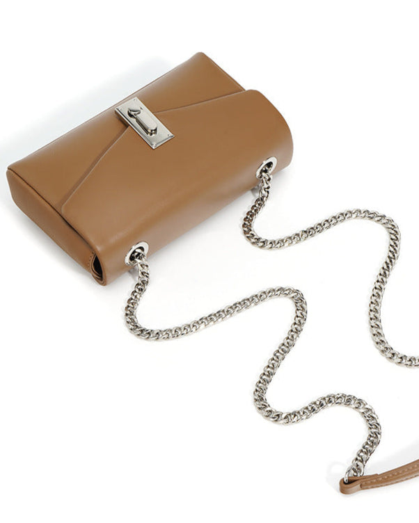 structured leather crossbody bag with flap and chain strap - NOZVA