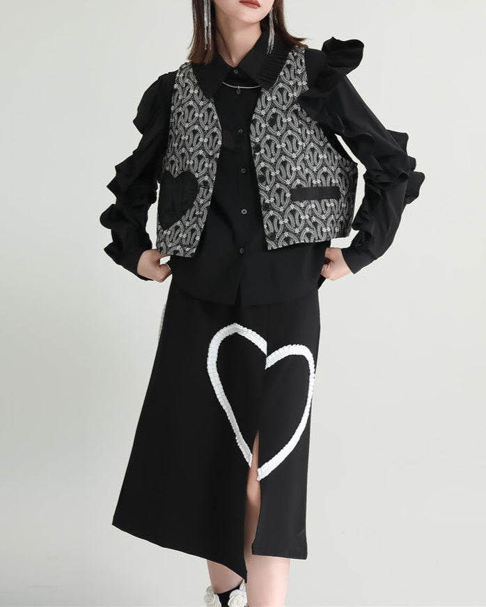 Short jacquard jacket with heart patch - Nurni