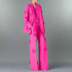 floral applique double-breasted blazer and flared pants set - GHOOTER