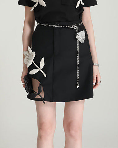 mini A-line skirt with 3D floral appliqué – FLORAX